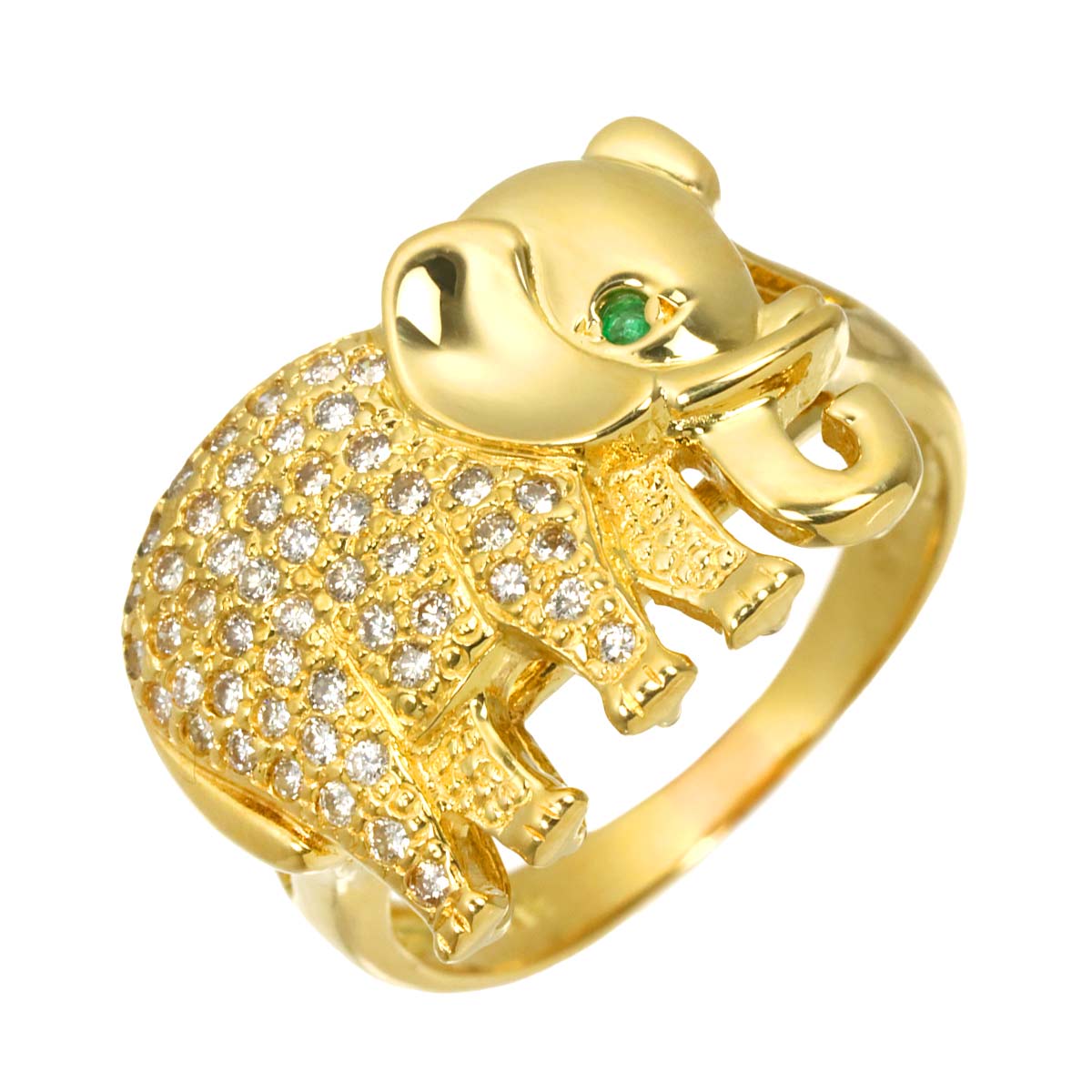 Diamond 0.30ct Emerald Ring 18K YG 750 size6.75((US)