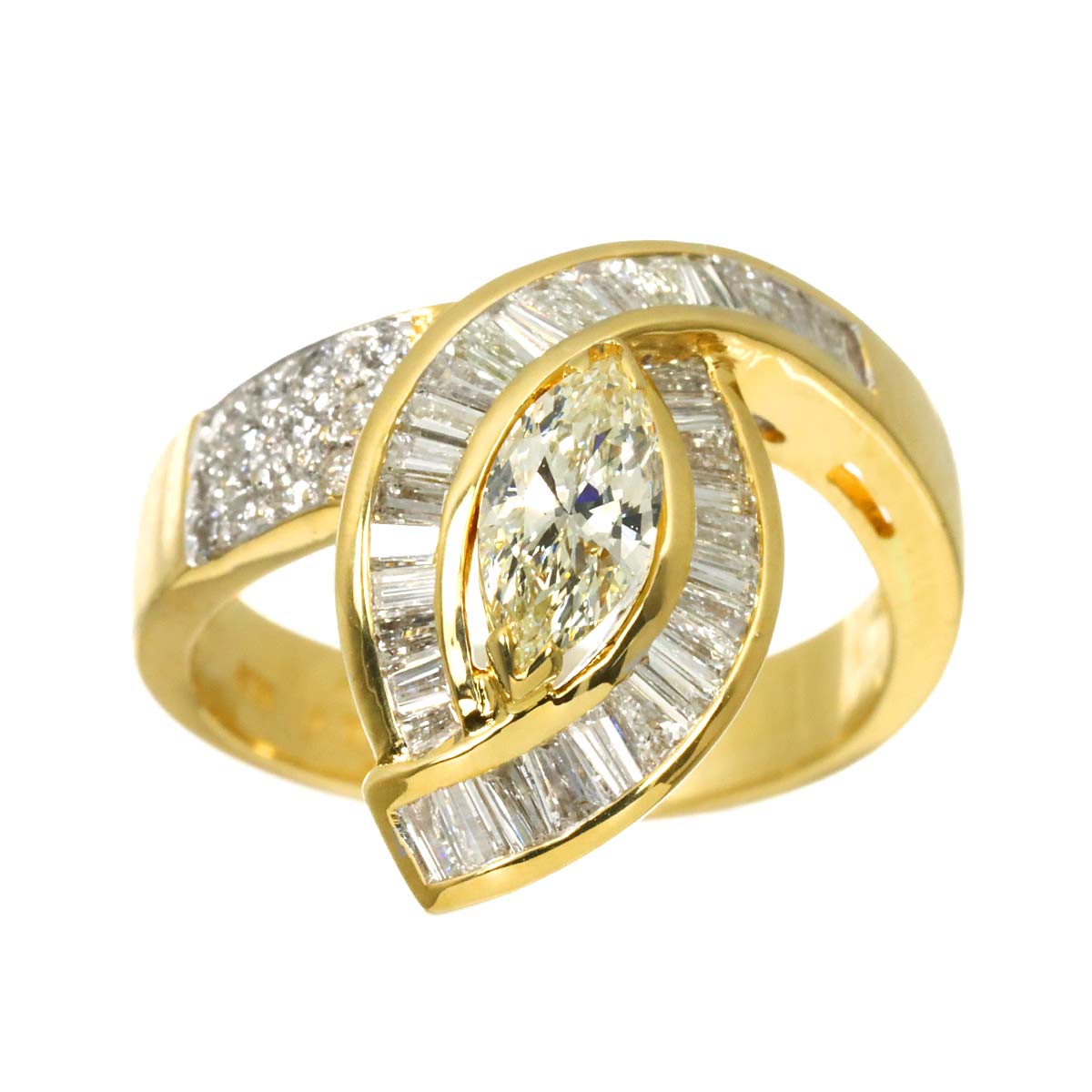 Diamond 0.81ct/0.50ct Ring 18K YG Yellow Gold 750 Size6-6.25(US)
