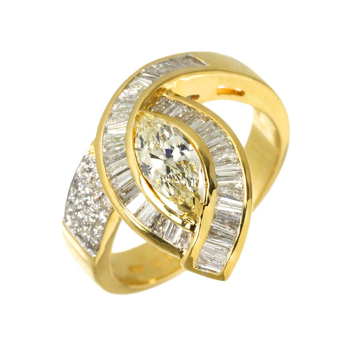 Diamond 0.81ct/0.50ct Ring 18K YG Yellow Gold 750 Size6-6.25(US)