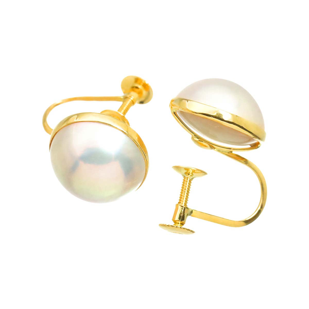 Mabe Pearl Earrings Clip on 18K K18 YG 750