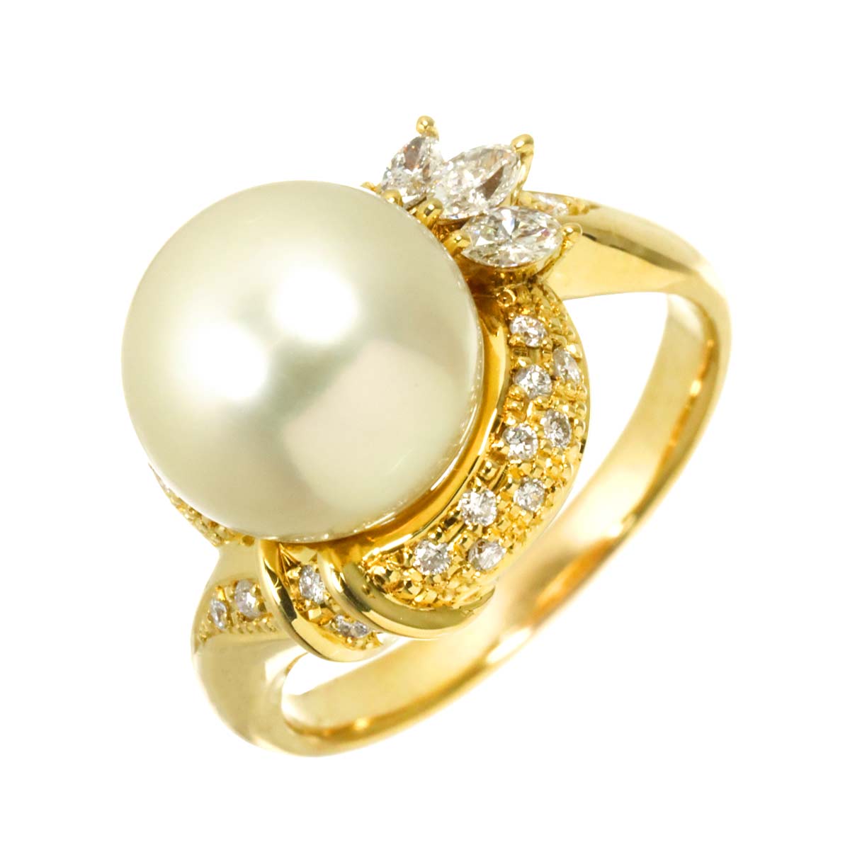 South Sea pearl 11.1mm Diamond 0.41ct Ring 18K YG 750 size7.75-8(US)