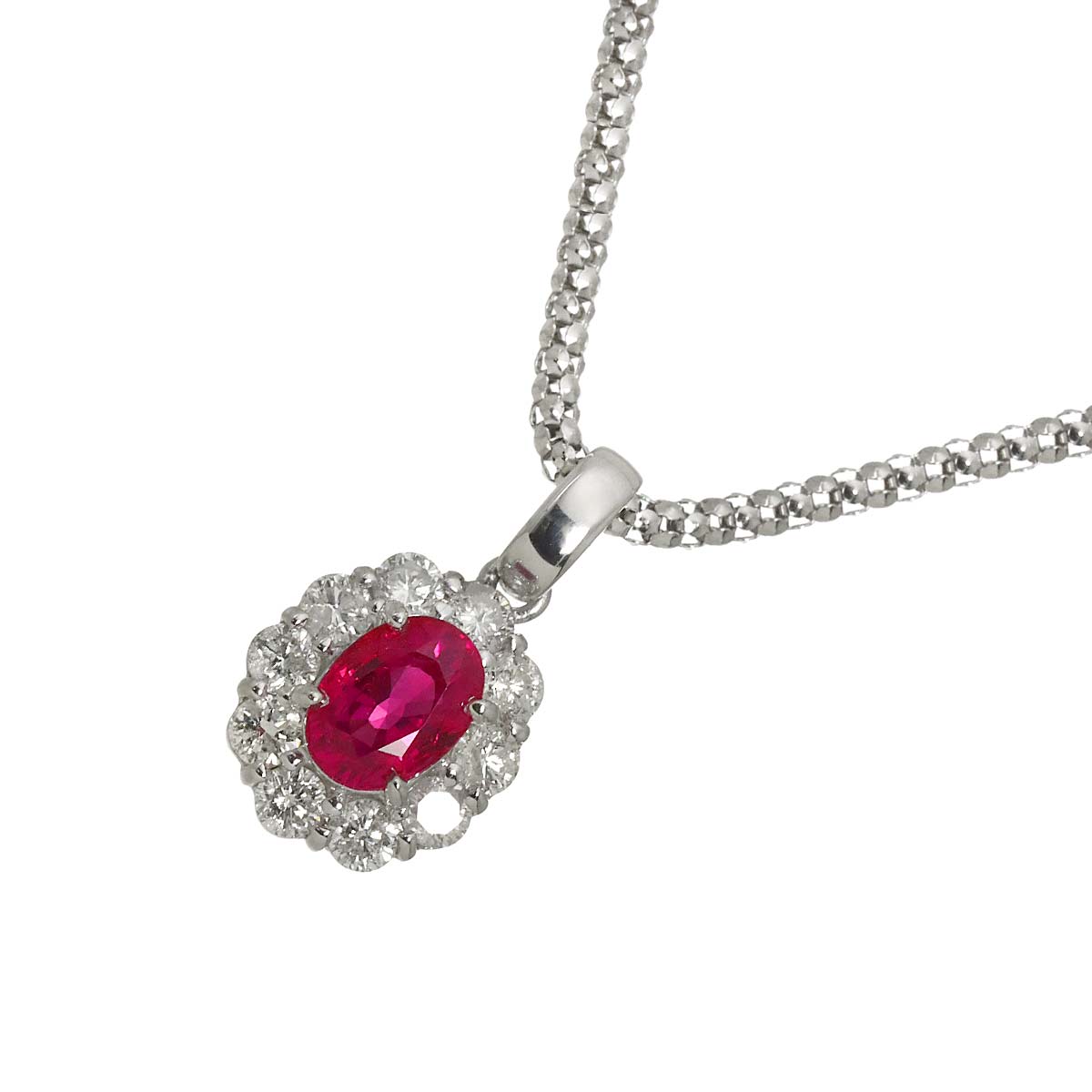 Ruby 0.83ct Diamond 0.48ct Necklace Pt Platinum K18 18K WG 750