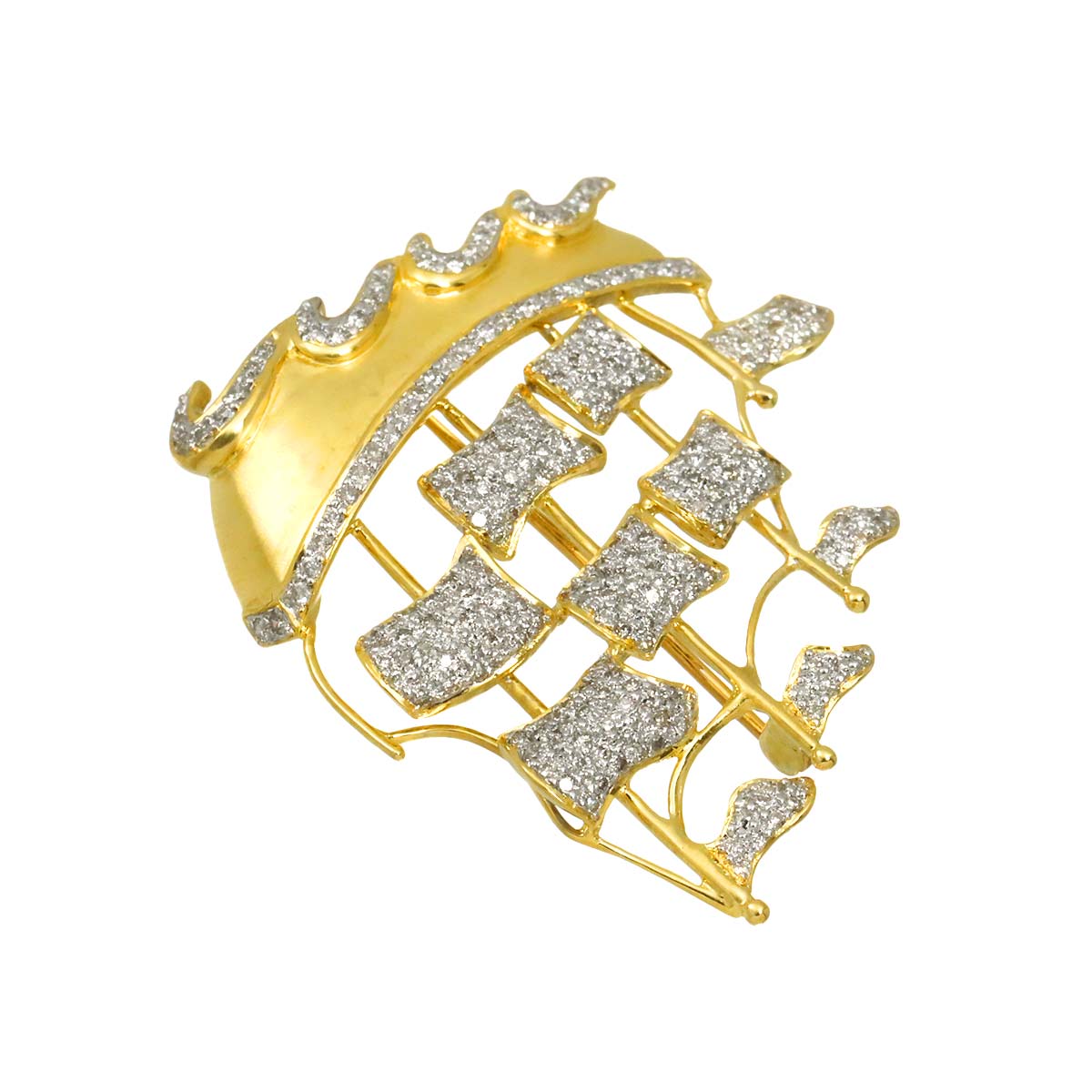 Diamond 1.45ct Brooch 18K YG Yellow Gold 750