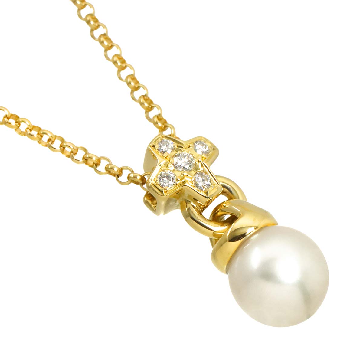 Akoya Pearl 7.9mm Diamond Necklace 18K YG 750
