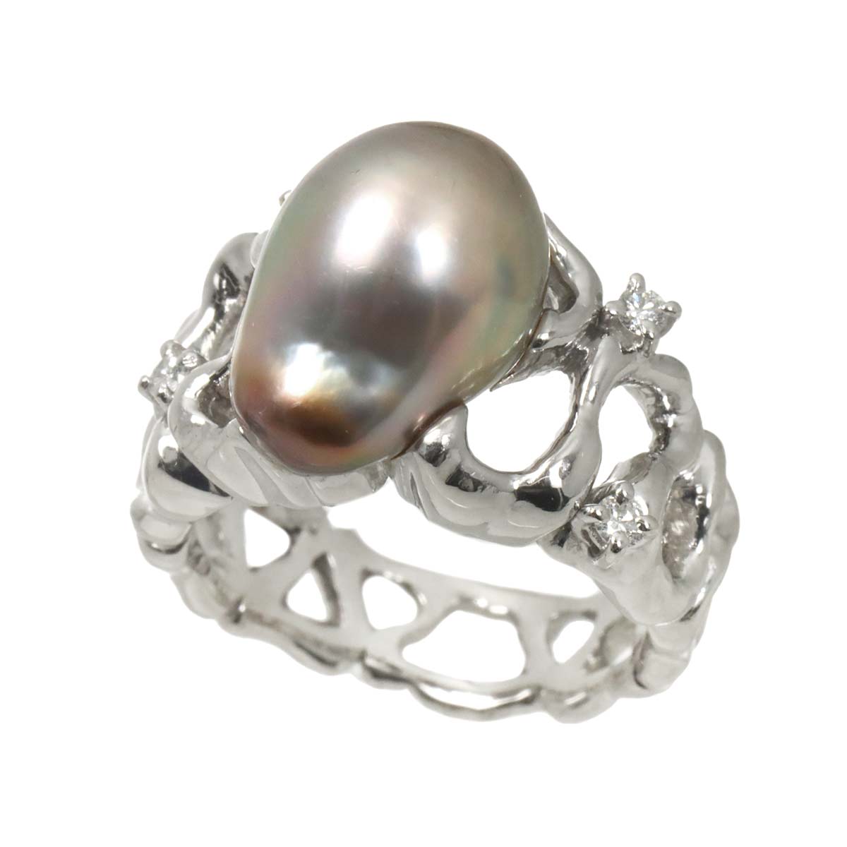 Baroque Pearl Diamond Ring Platinum size5-5.25(US)