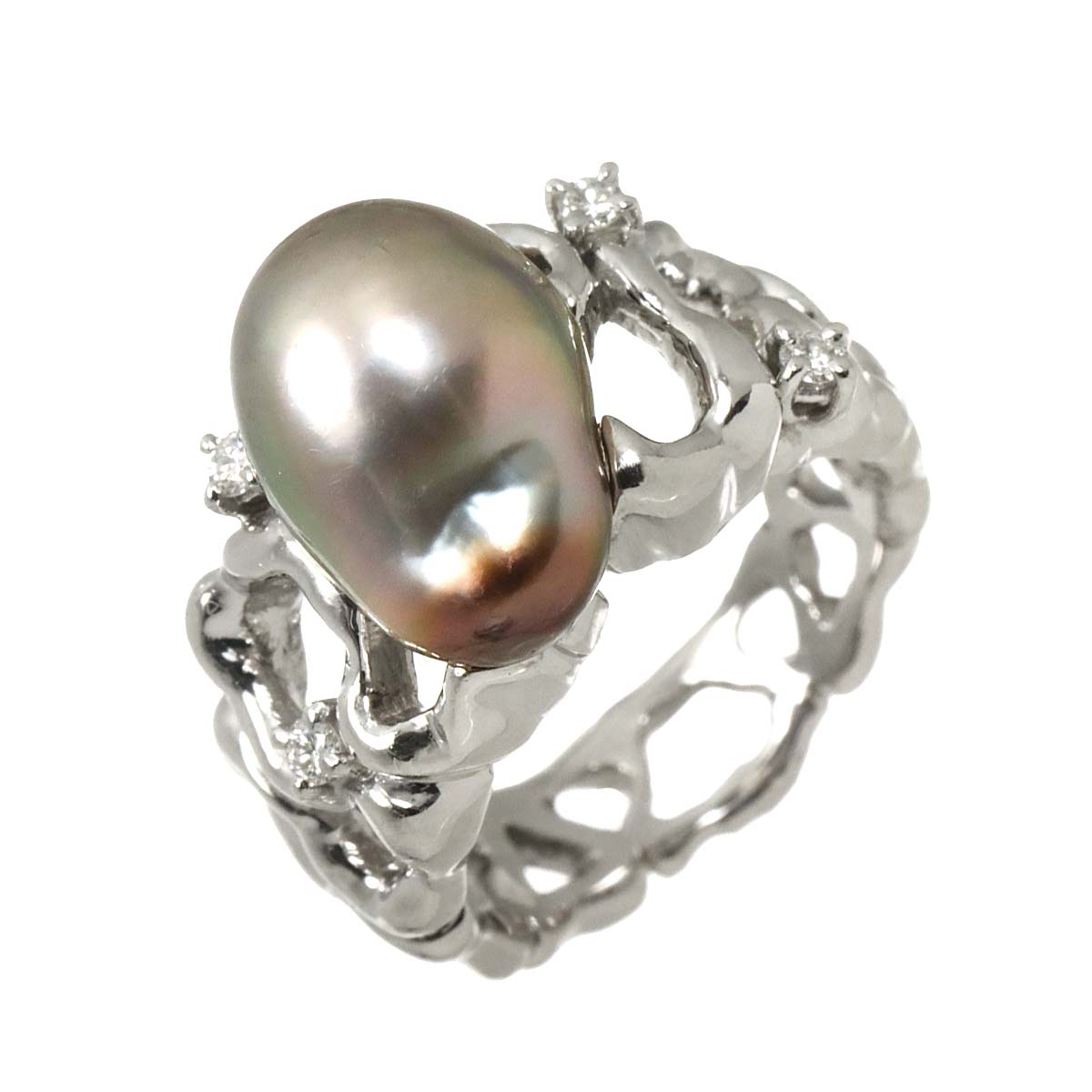 Baroque Pearl Diamond Ring Platinum size5-5.25(US)