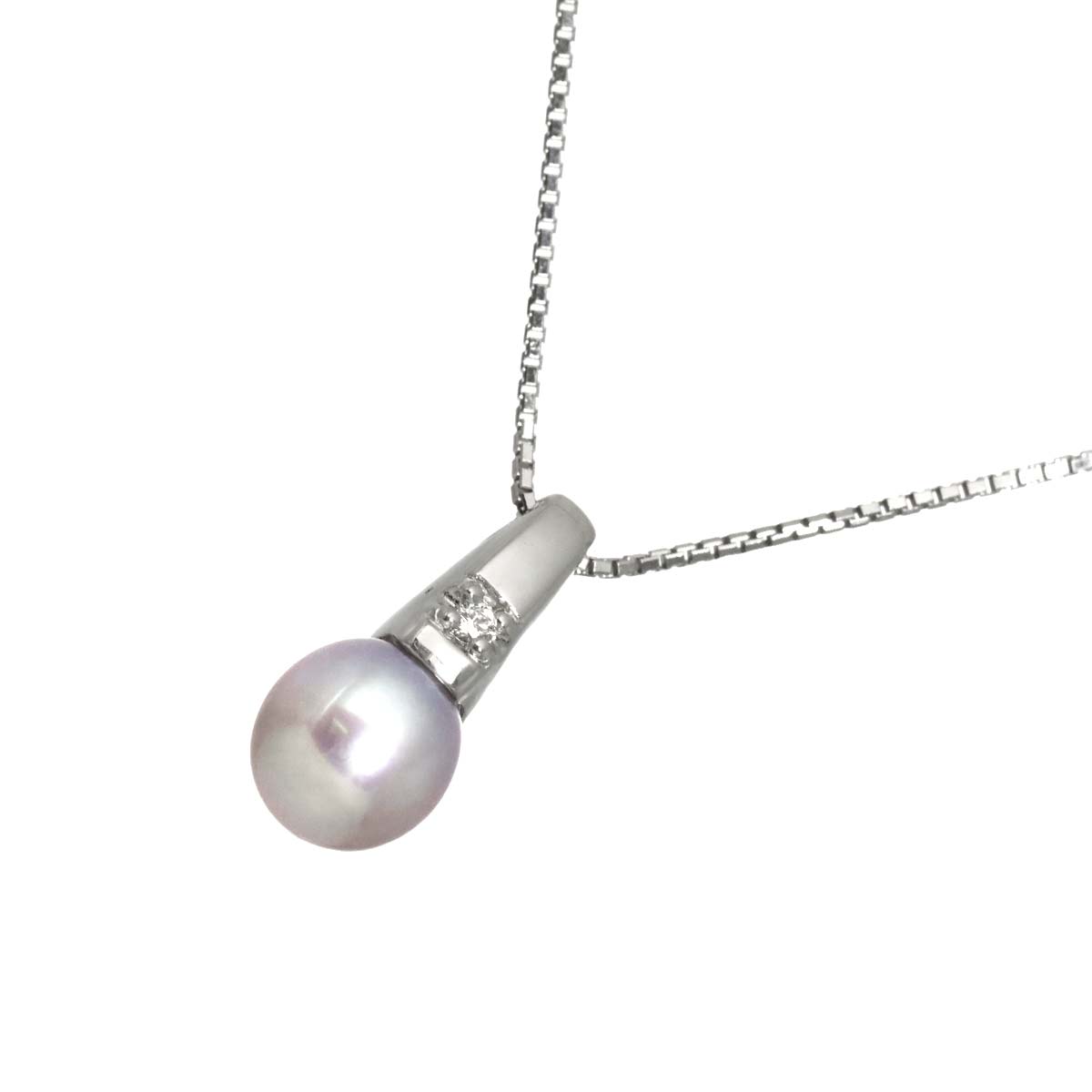 Freshwater pearl 6.4mm Diamond 0.01ct Necklace 14K WG 585