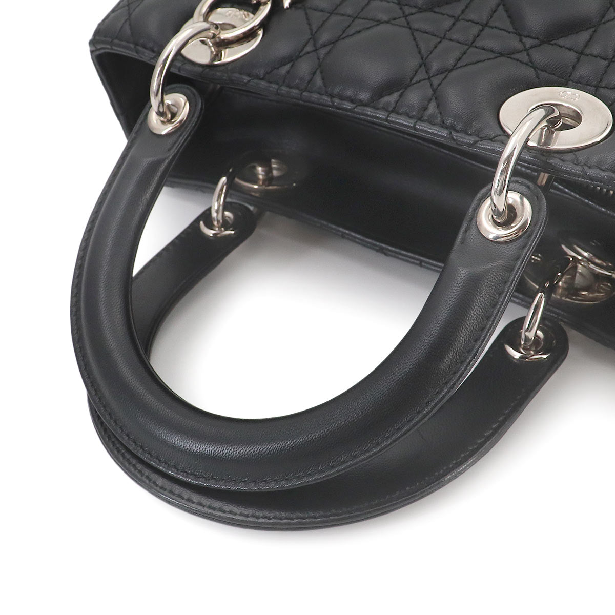 Lady Dior Medium Hand Shoulder Bag Leather Black Purse
