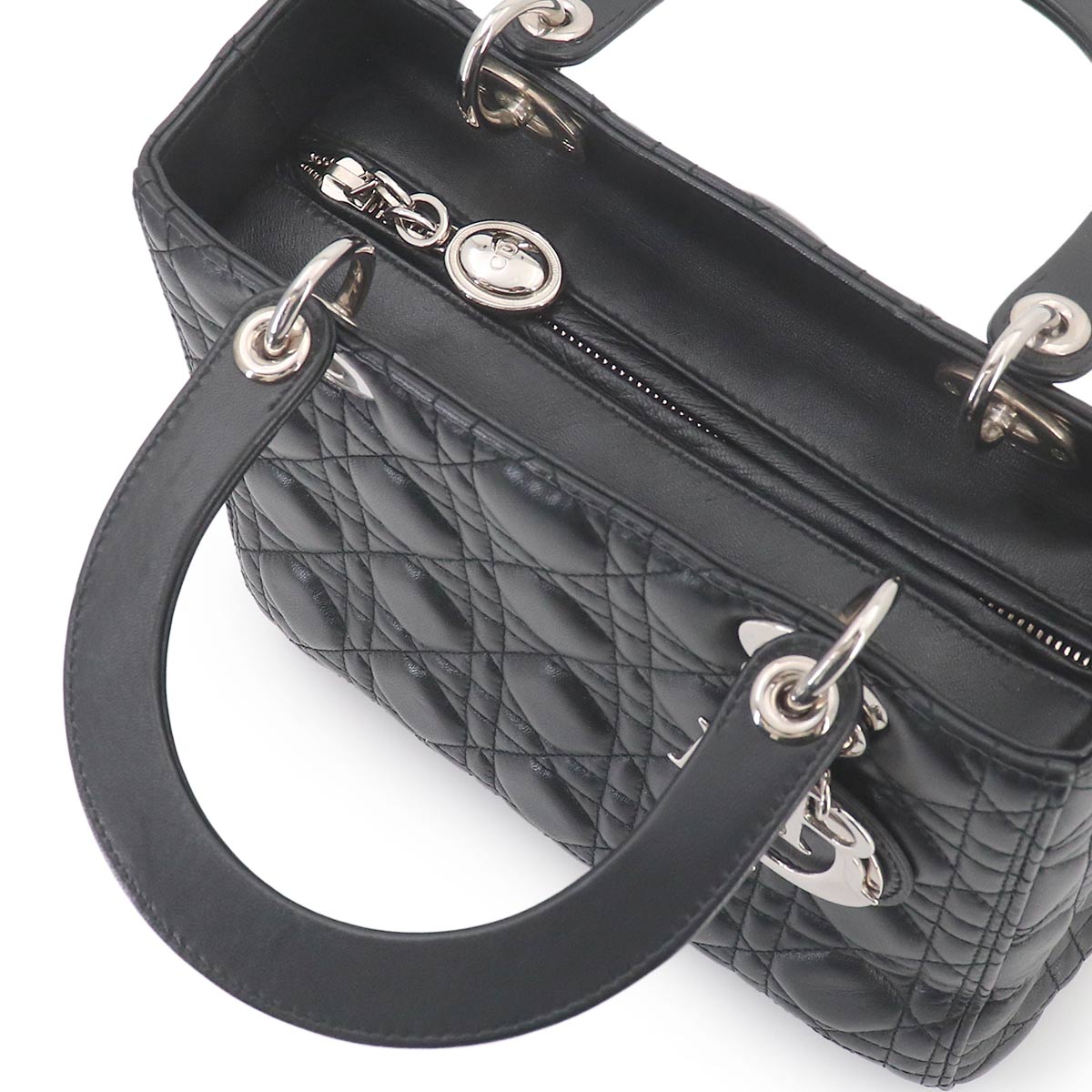 Lady Dior Medium Hand Shoulder Bag Leather Black Purse