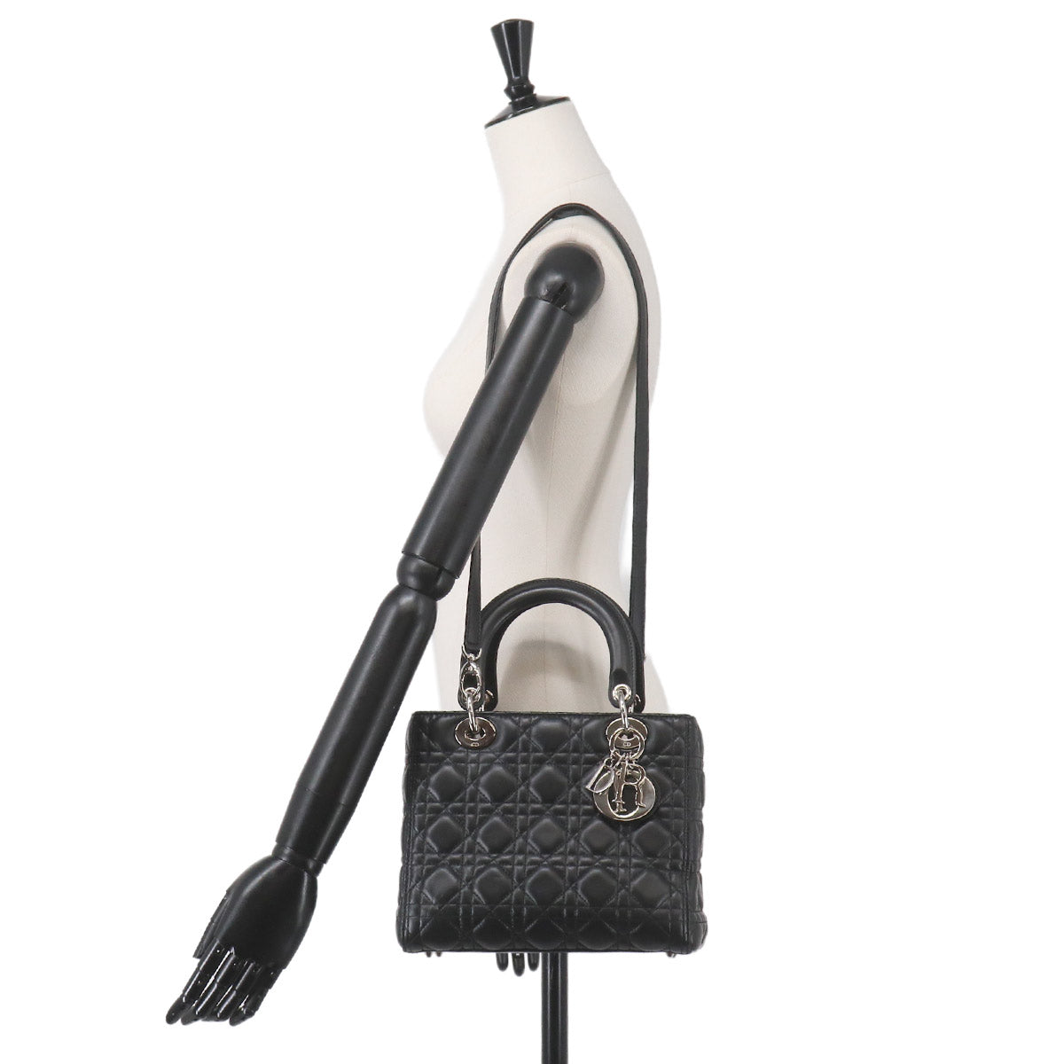 Lady Dior Medium Hand Shoulder Bag Leather Black Purse
