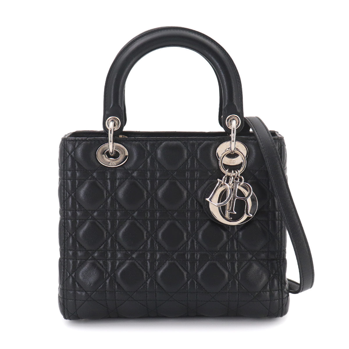 Lady Dior Medium Hand Shoulder Bag Leather Black Purse