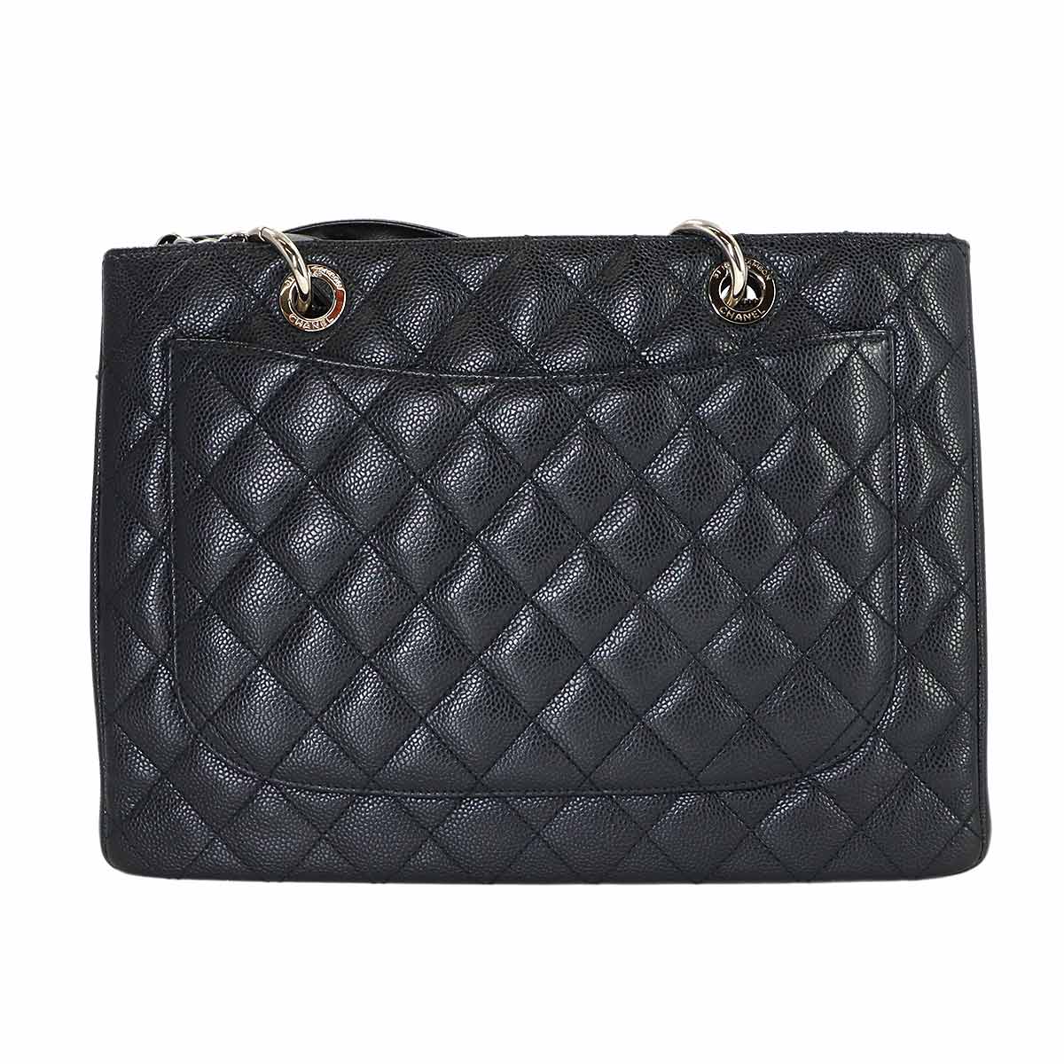 Matelasse Grand Shopping Tote Bag Leather Black GST A50995
