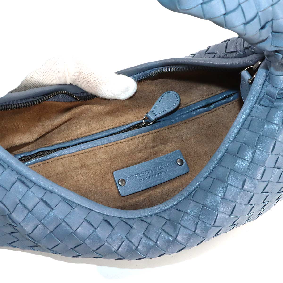 Intrecciato Shoulder Bag Leather Blue