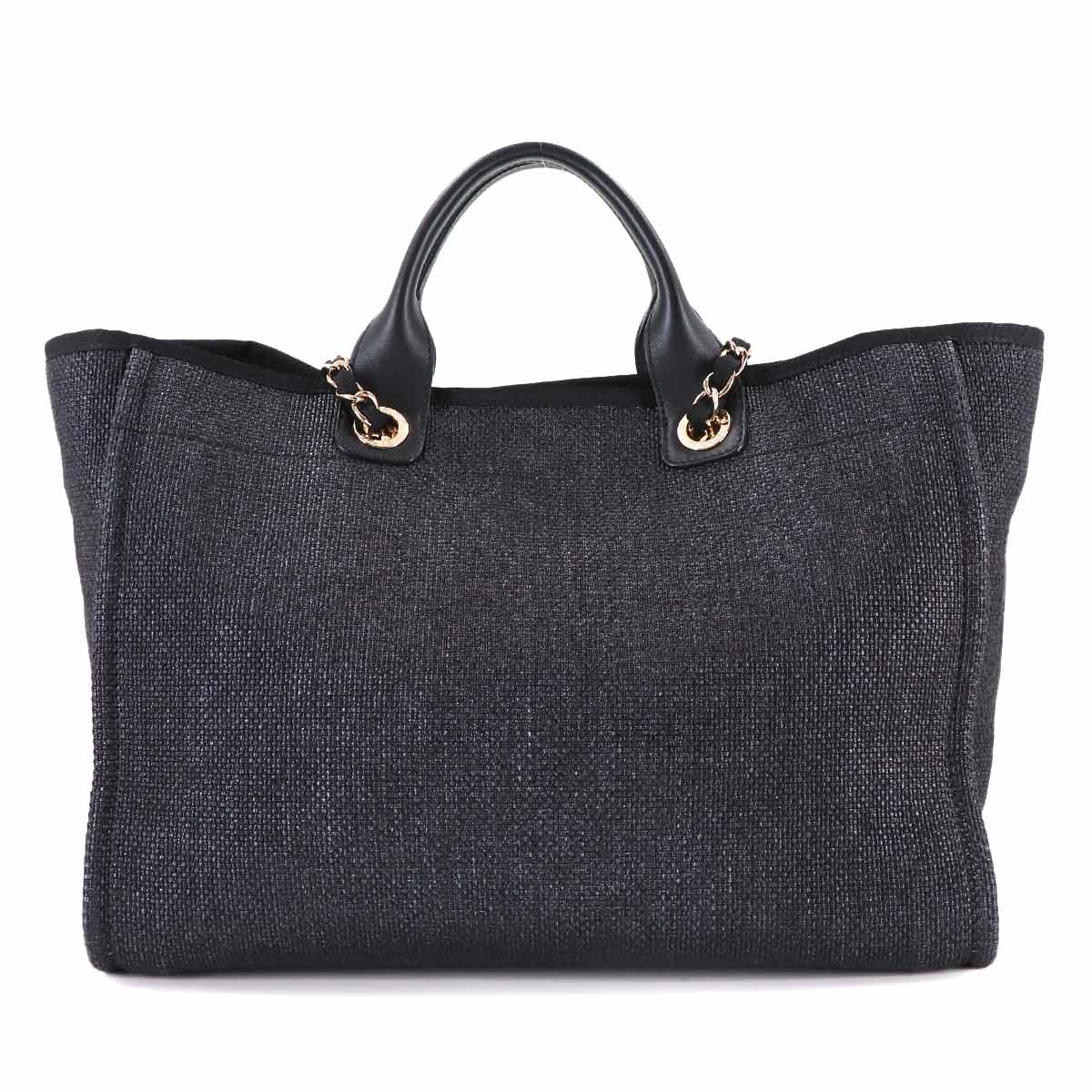 Deauville GM Tote Chain Shoulder Bag Raffia Gray Black A66941