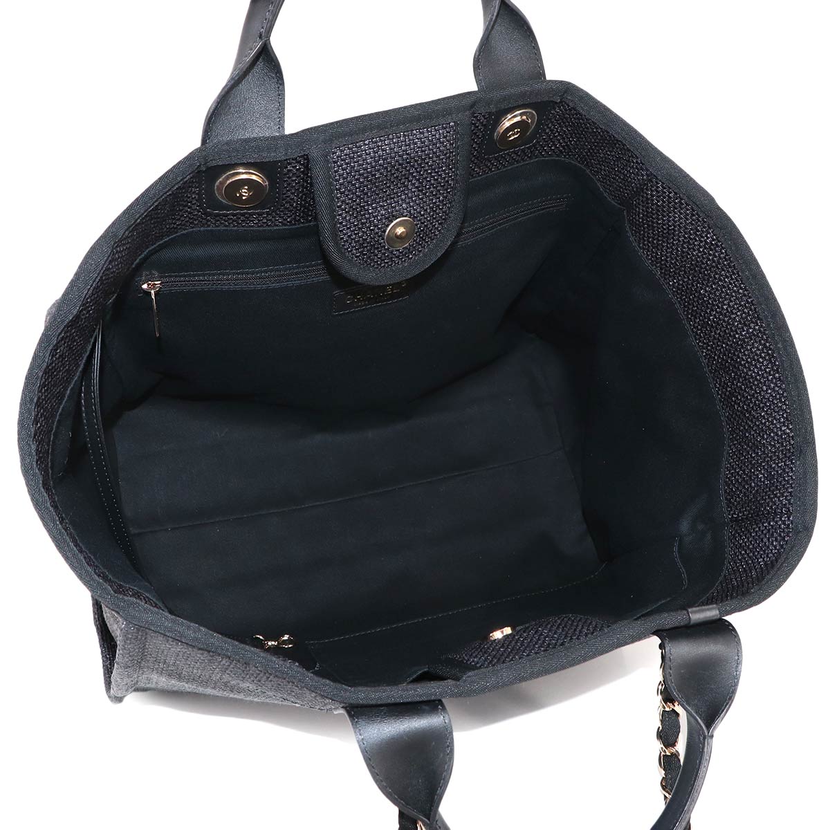 Deauville GM Tote Chain Shoulder Bag Raffia Gray Black A66941
