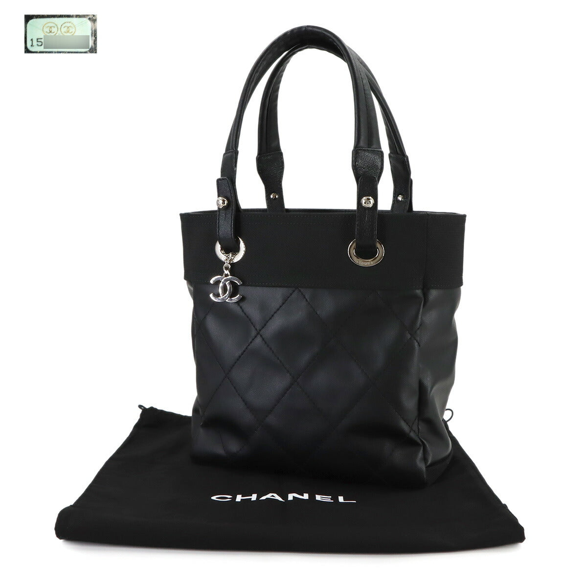 Paris Biarritz PM Tote Bag PVC Nylon Leather Black A34208 Purse