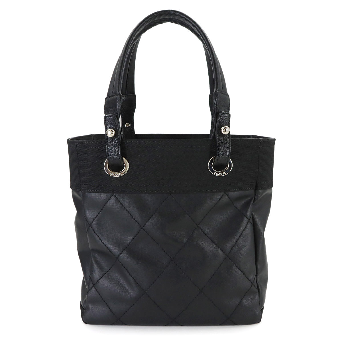 Paris Biarritz PM Tote Bag PVC Nylon Leather Black A34208 Purse