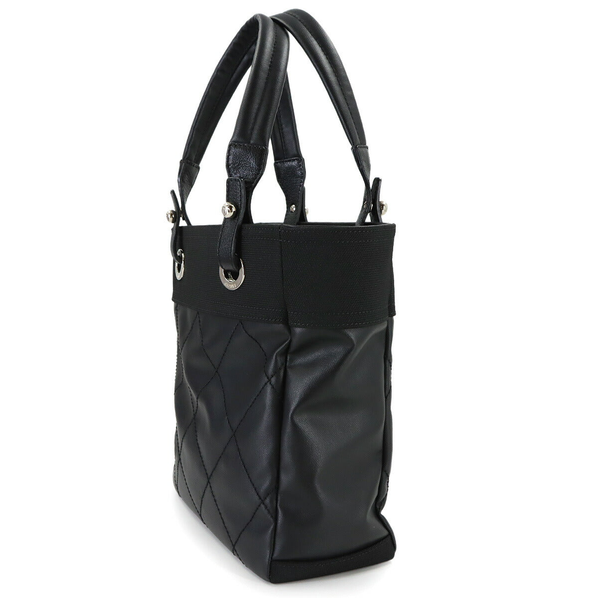 Paris Biarritz PM Tote Bag PVC Nylon Leather Black A34208 Purse