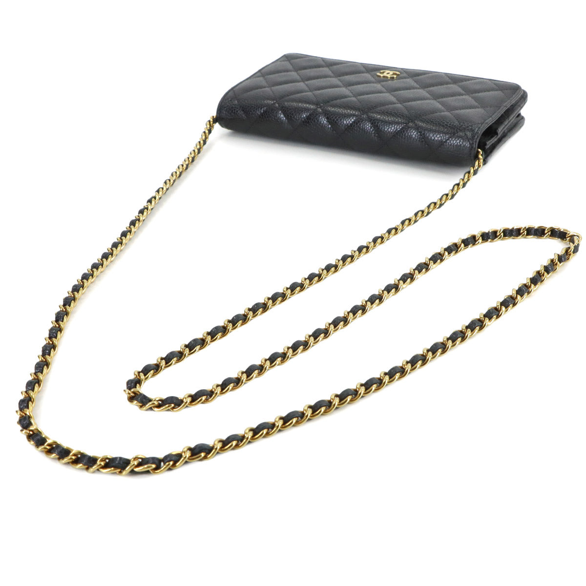 Matelasse Classic Chain Wallet Leather Black AP0250