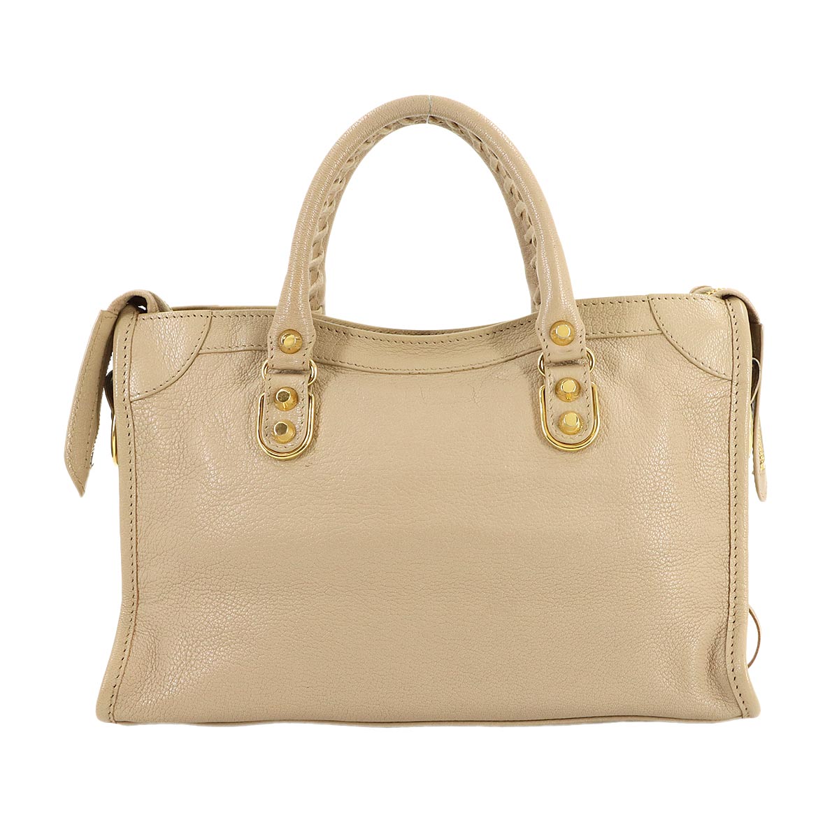 Metallic Edge City Hand Shoulder Bag Leather Beige 432831