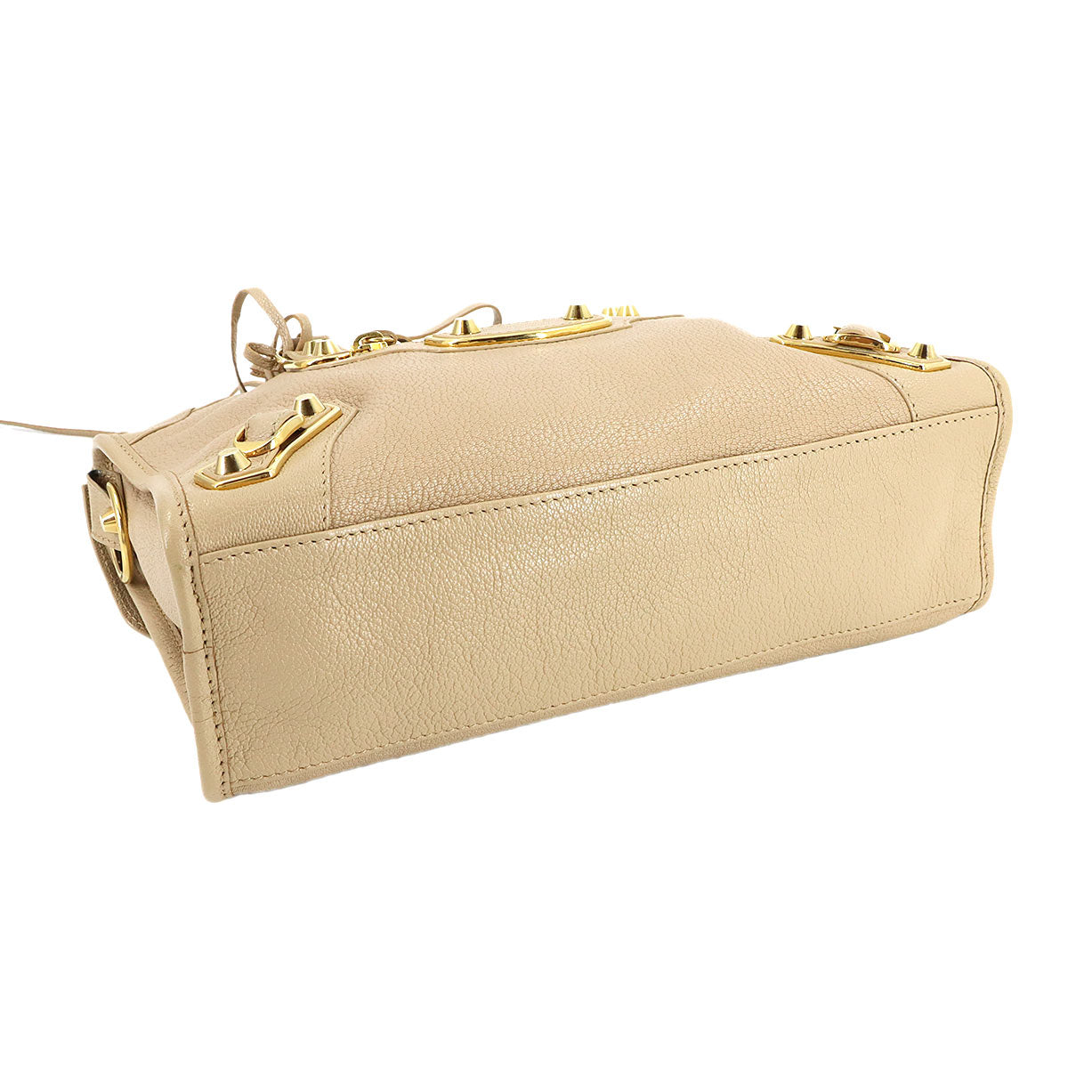 Metallic Edge City Hand Shoulder Bag Leather Beige 432831