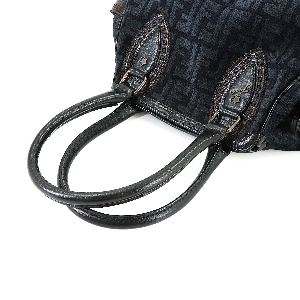 Etnico Zucca Hand Bag Velour Leather Navy Black 8BN157