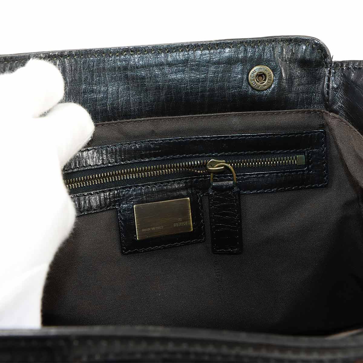 Etnico Zucca Hand Bag Velour Leather Navy Black 8BN157