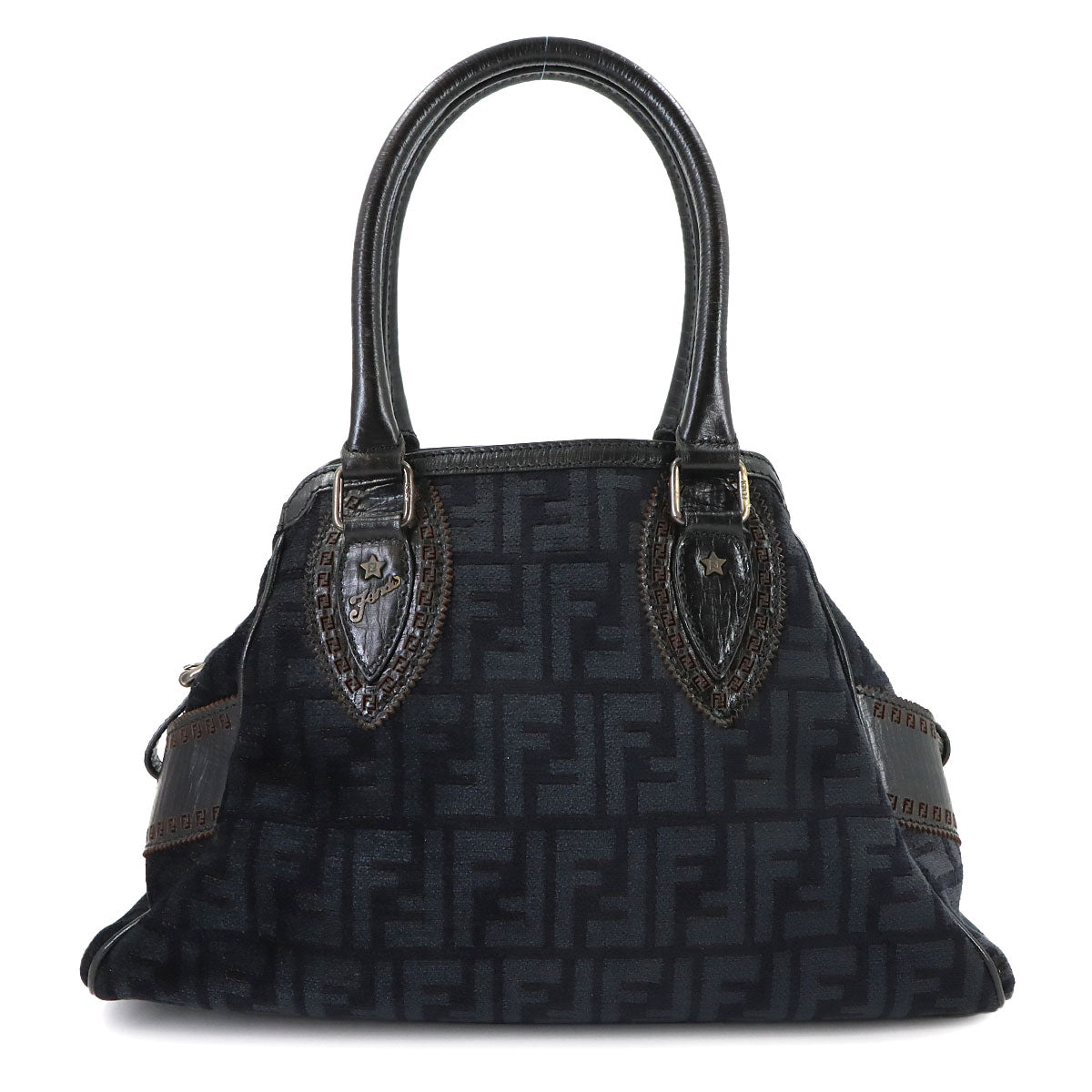 Etnico Zucca Hand Bag Velour Leather Navy Black 8BN157