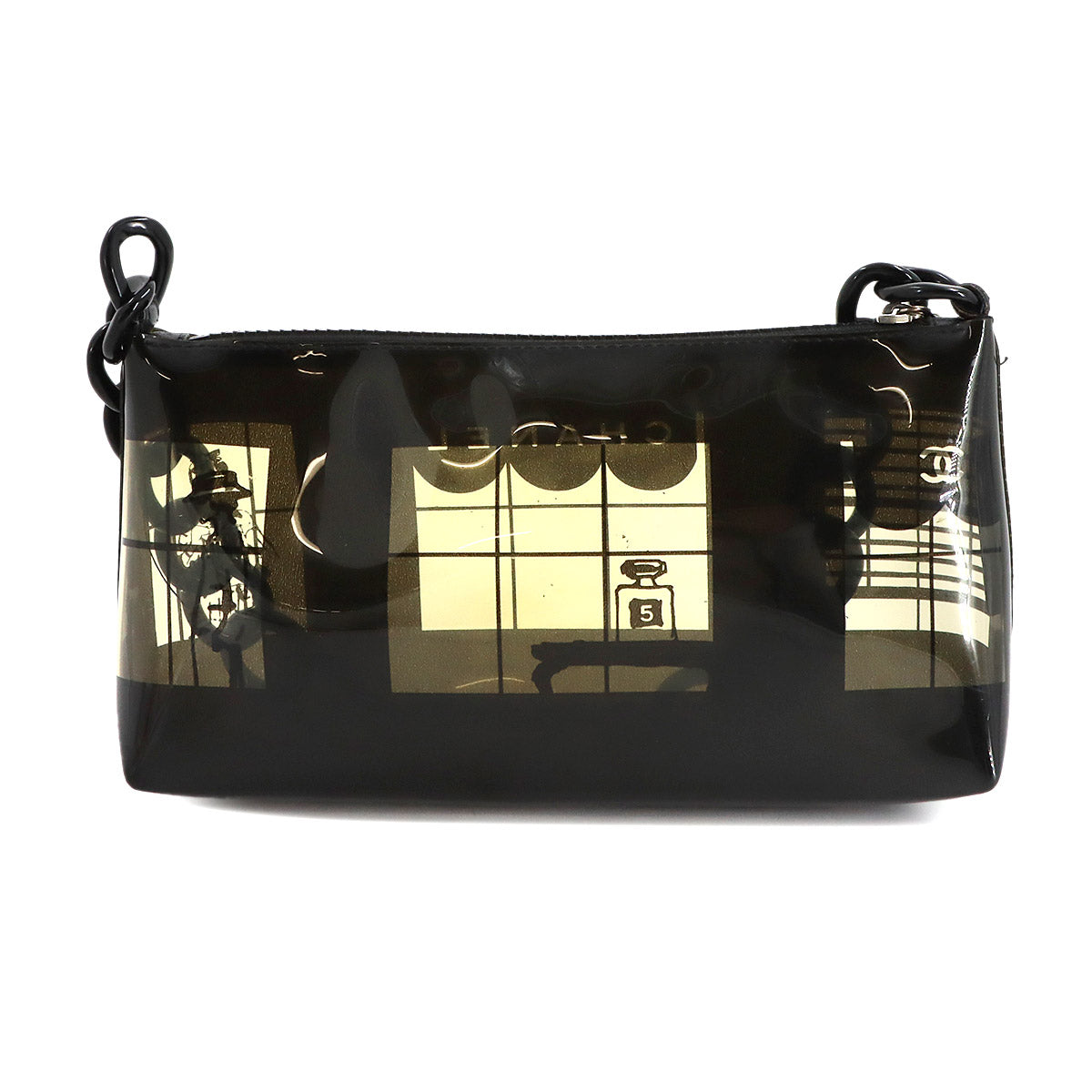 Windows Line Chain Shoulder Bag Vinyl Plastic Black Clear