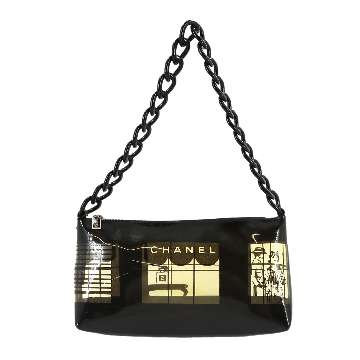 Windows Line Chain Shoulder Bag Vinyl Plastic Black Clear