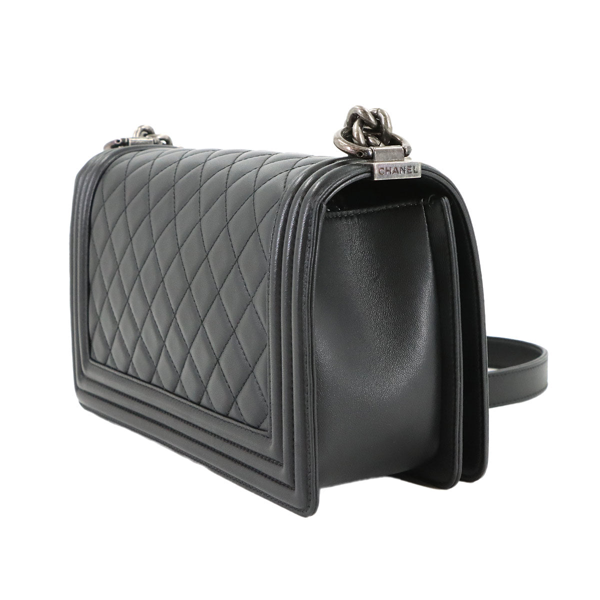BOY CHANEL Chain Shoulder Bag Leather Black A67086 Purse