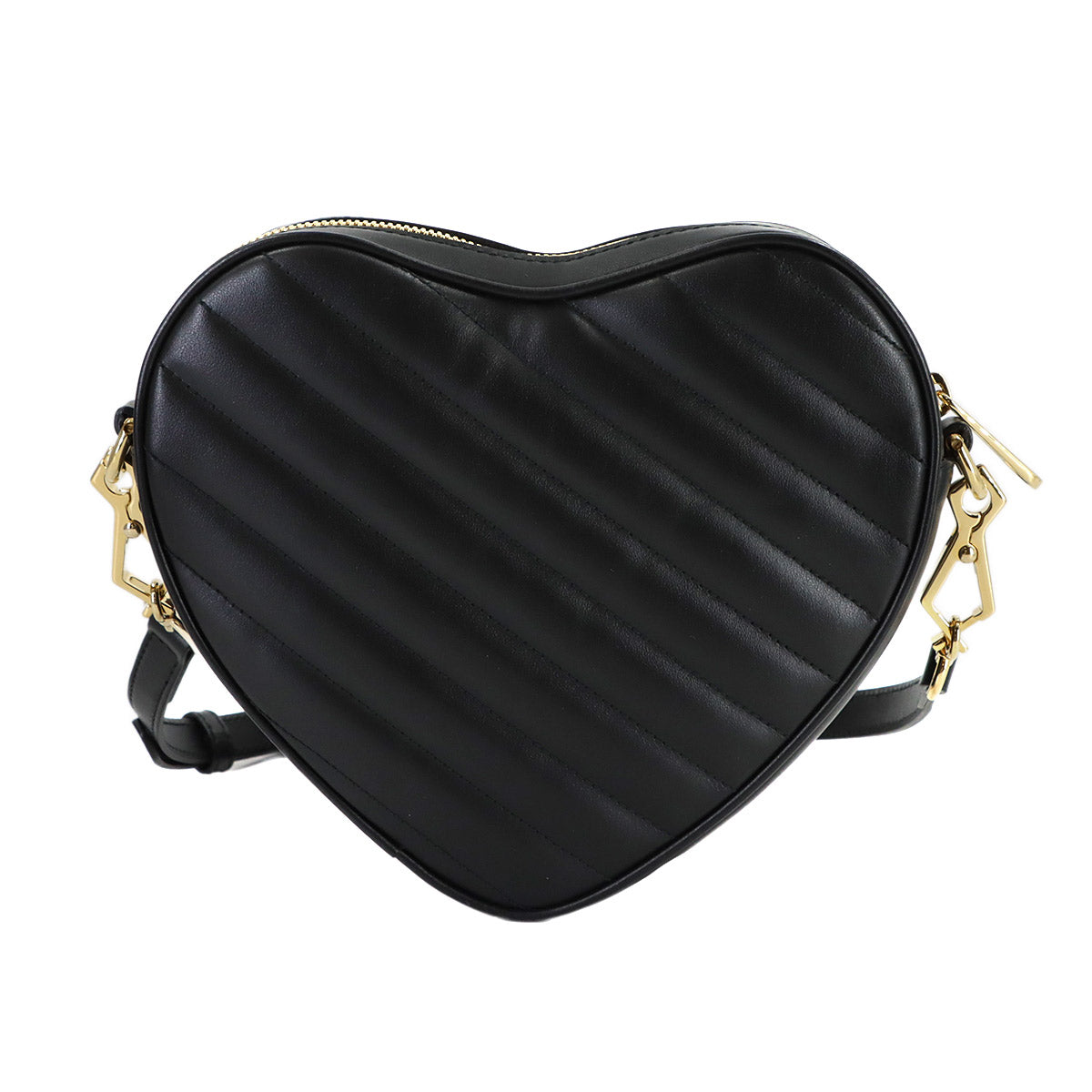 Interlocking G Heart Shoulder Bag Leather Black 751628 Purse