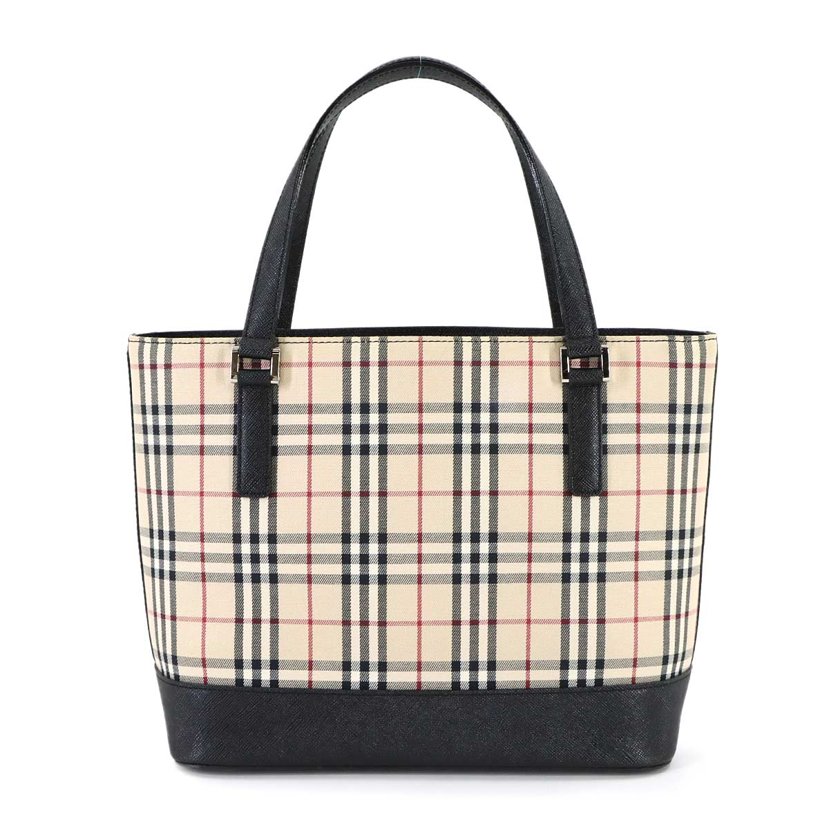 Plaid Hand Bag Canvas Leather Beige Black Purse