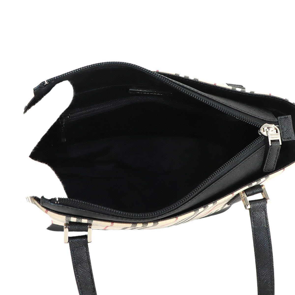 Plaid Hand Bag Canvas Leather Beige Black Purse