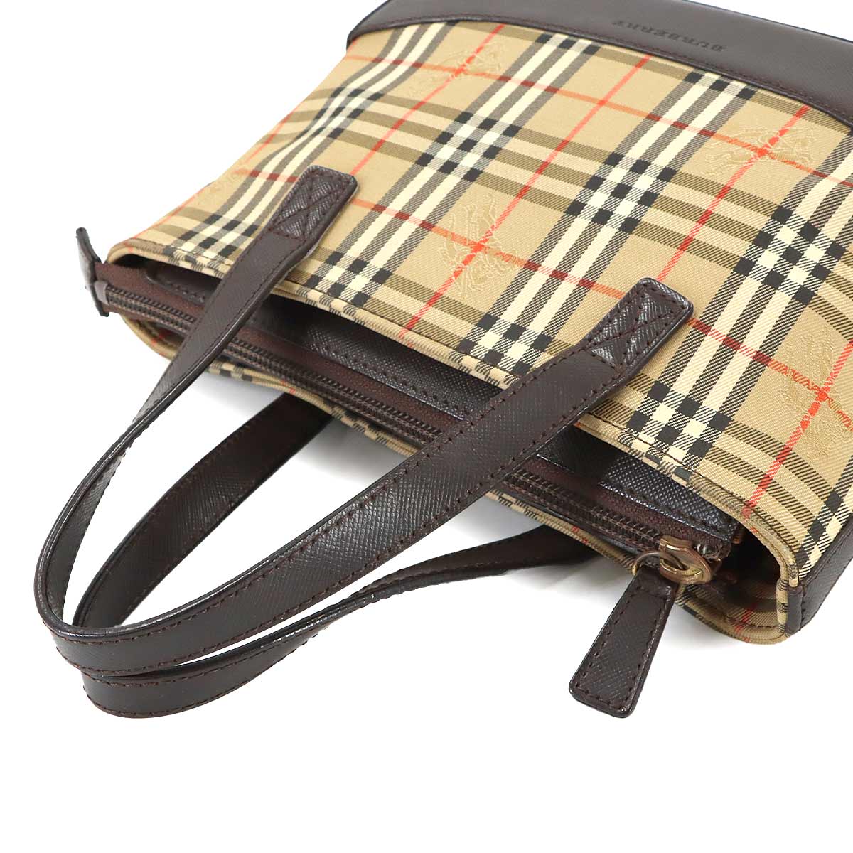 Plaid Hand Bag Canvas Leather Beige Black Haymarket