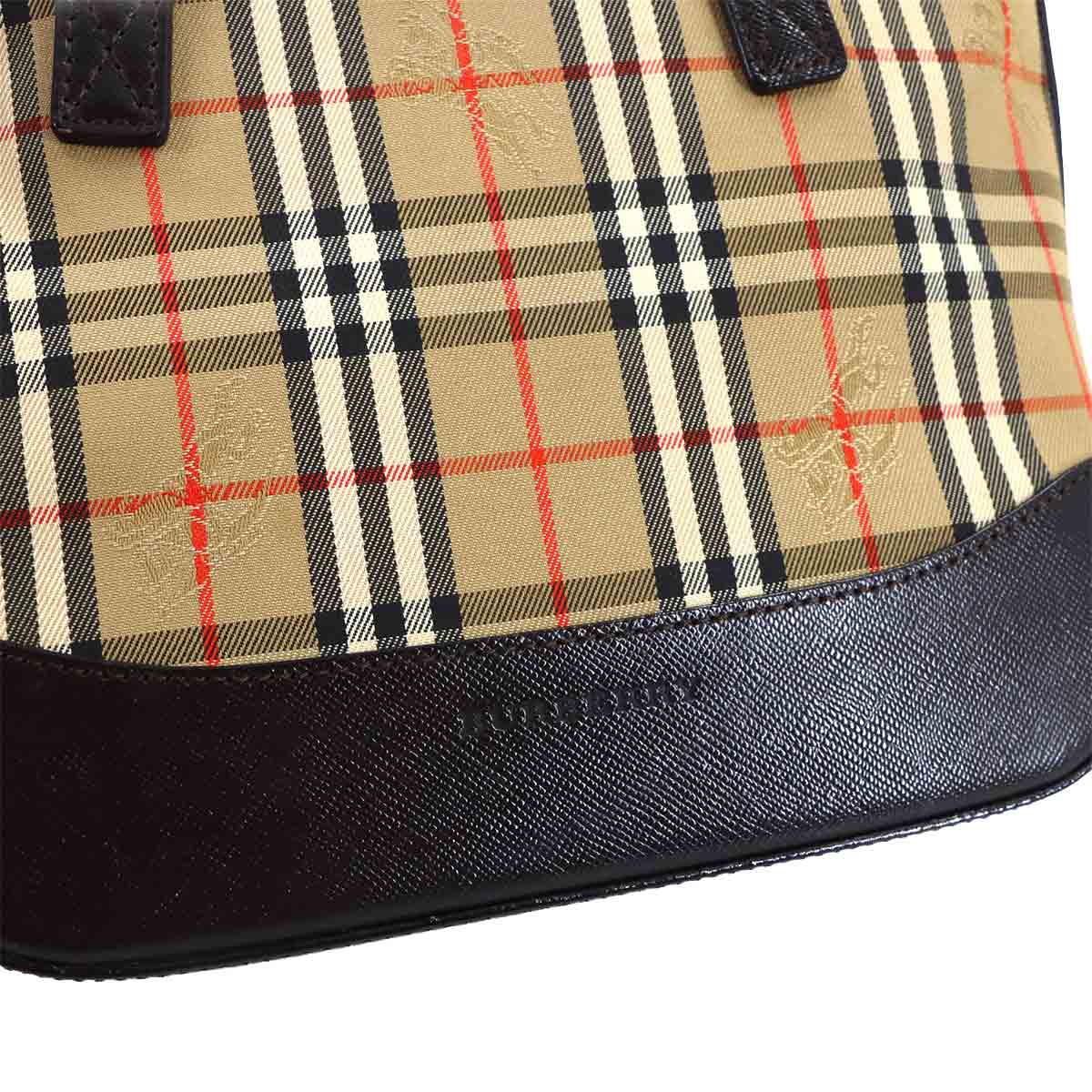 Plaid Hand Bag Canvas Leather Beige Black Haymarket