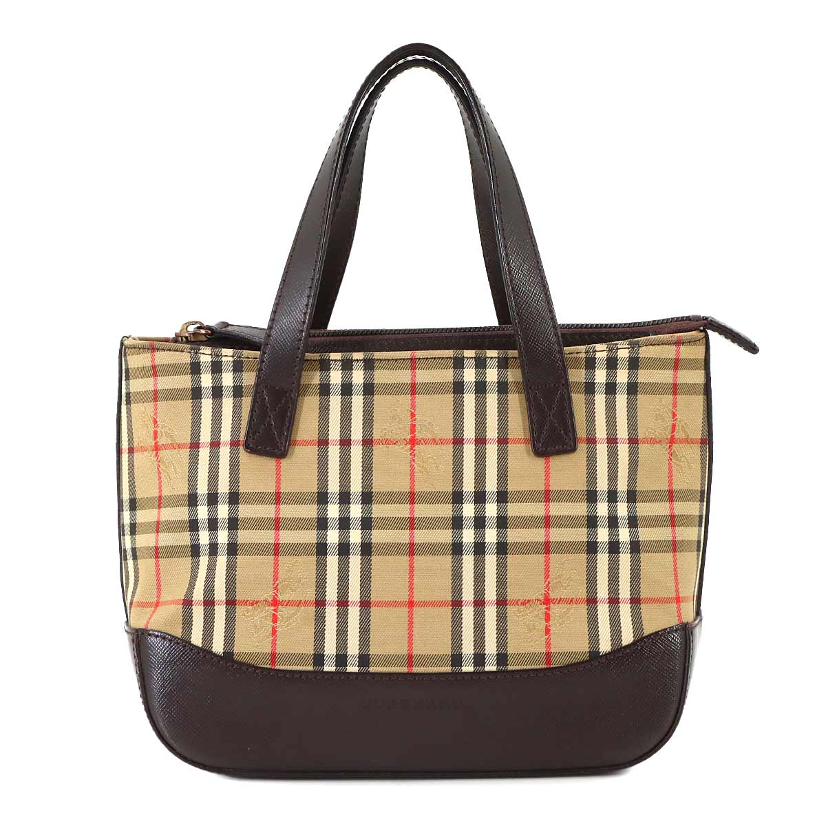 Plaid Hand Bag Canvas Leather Beige Black Haymarket