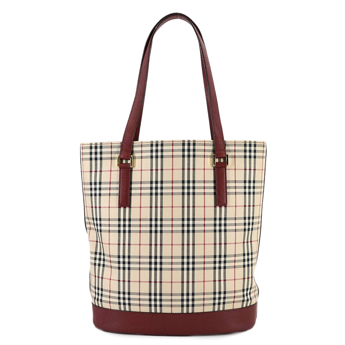Plaid Tote Bag Canvas Leather Beige Bordeaux Purse