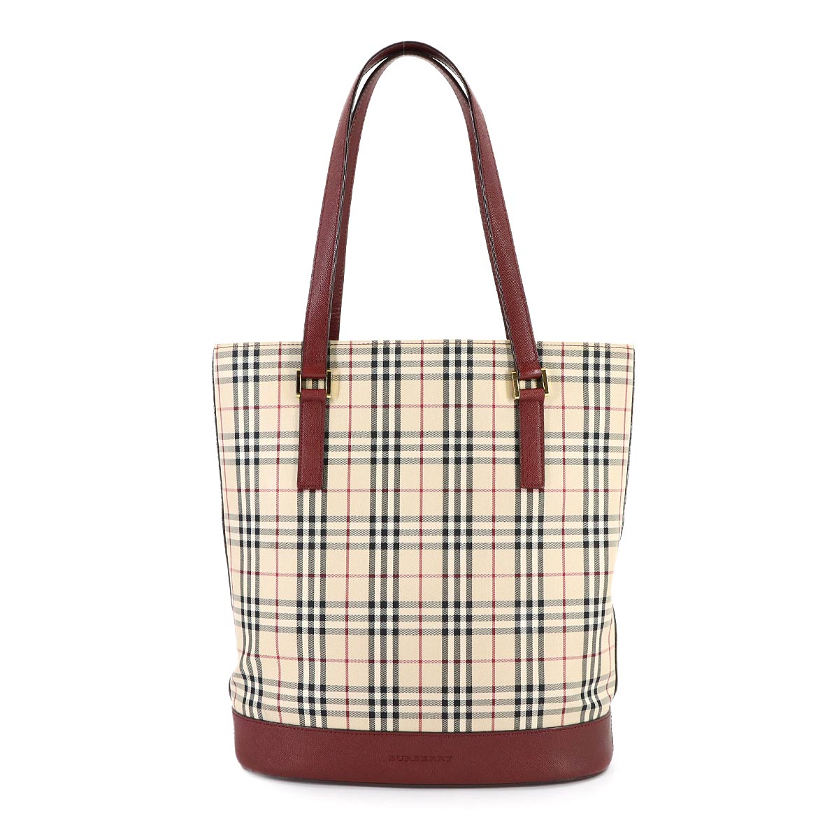 Plaid Tote Bag Canvas Leather Beige Bordeaux Purse