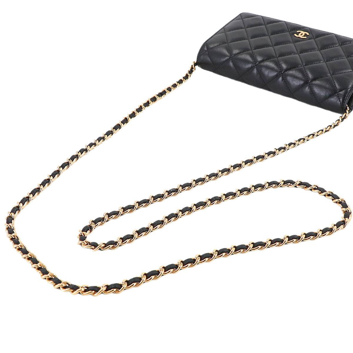 Matelasse Classic Chain Wallet Leather Black AP0250