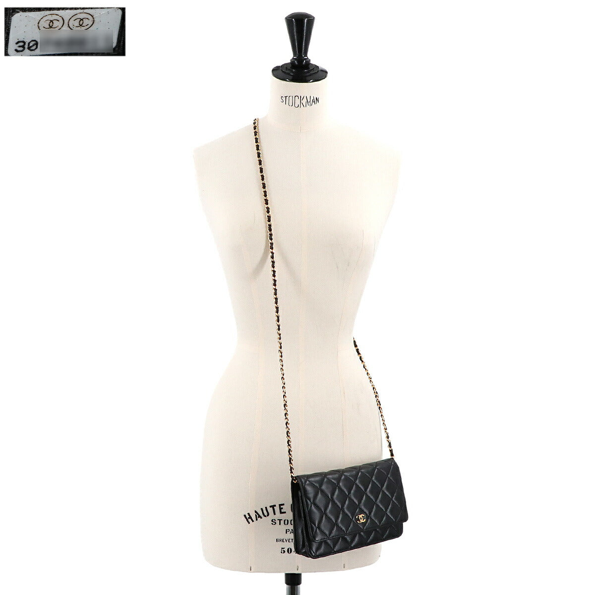 Matelasse Classic Chain Wallet Leather Black AP0250