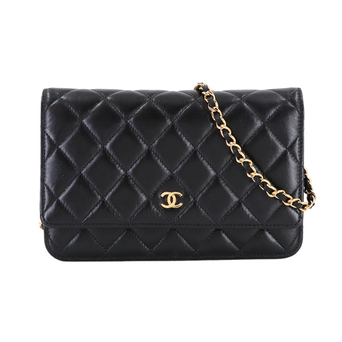 Matelasse Classic Chain Wallet Leather Black AP0250
