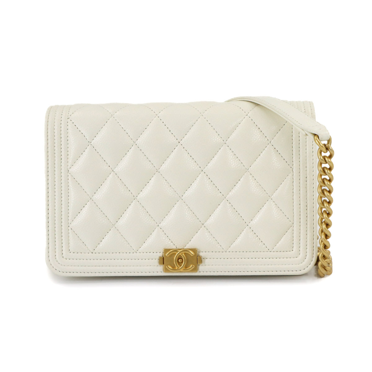 Boychanel Chain Wallet Leather White AP1117 Purse
