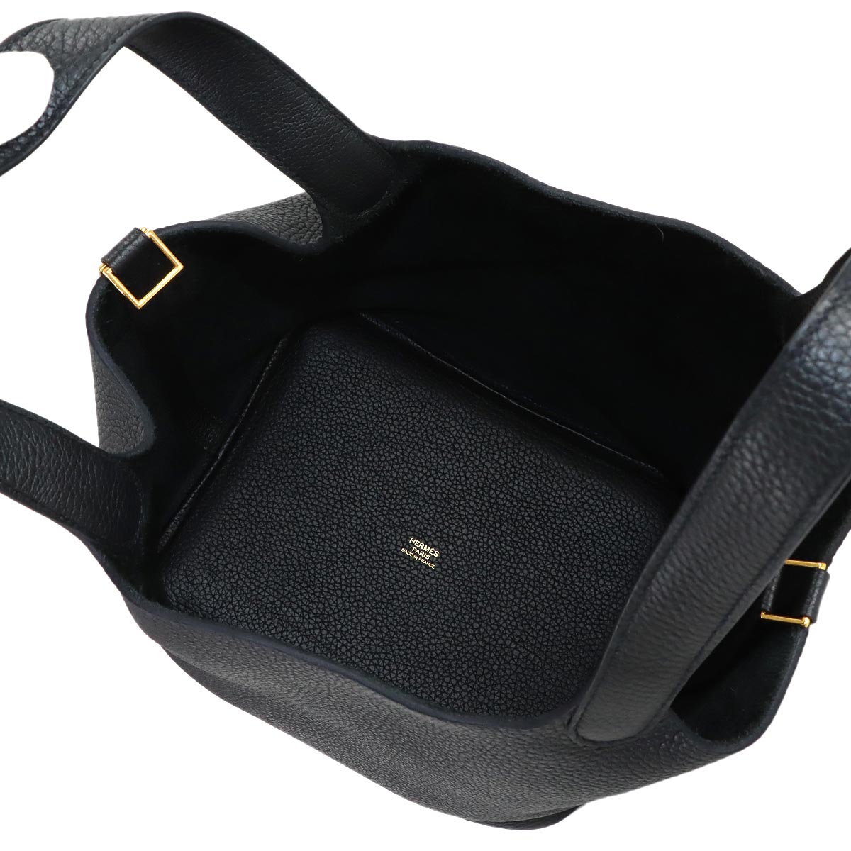 Picotin Lock MM Hand Bag Taurillon Clemence Black Purse