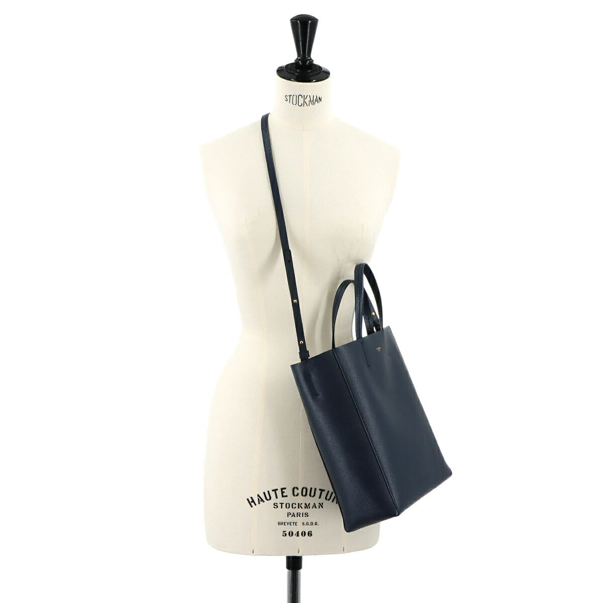 Small Vertical Cabas 2way Tote Shoulder Bag Leather Navy 189813