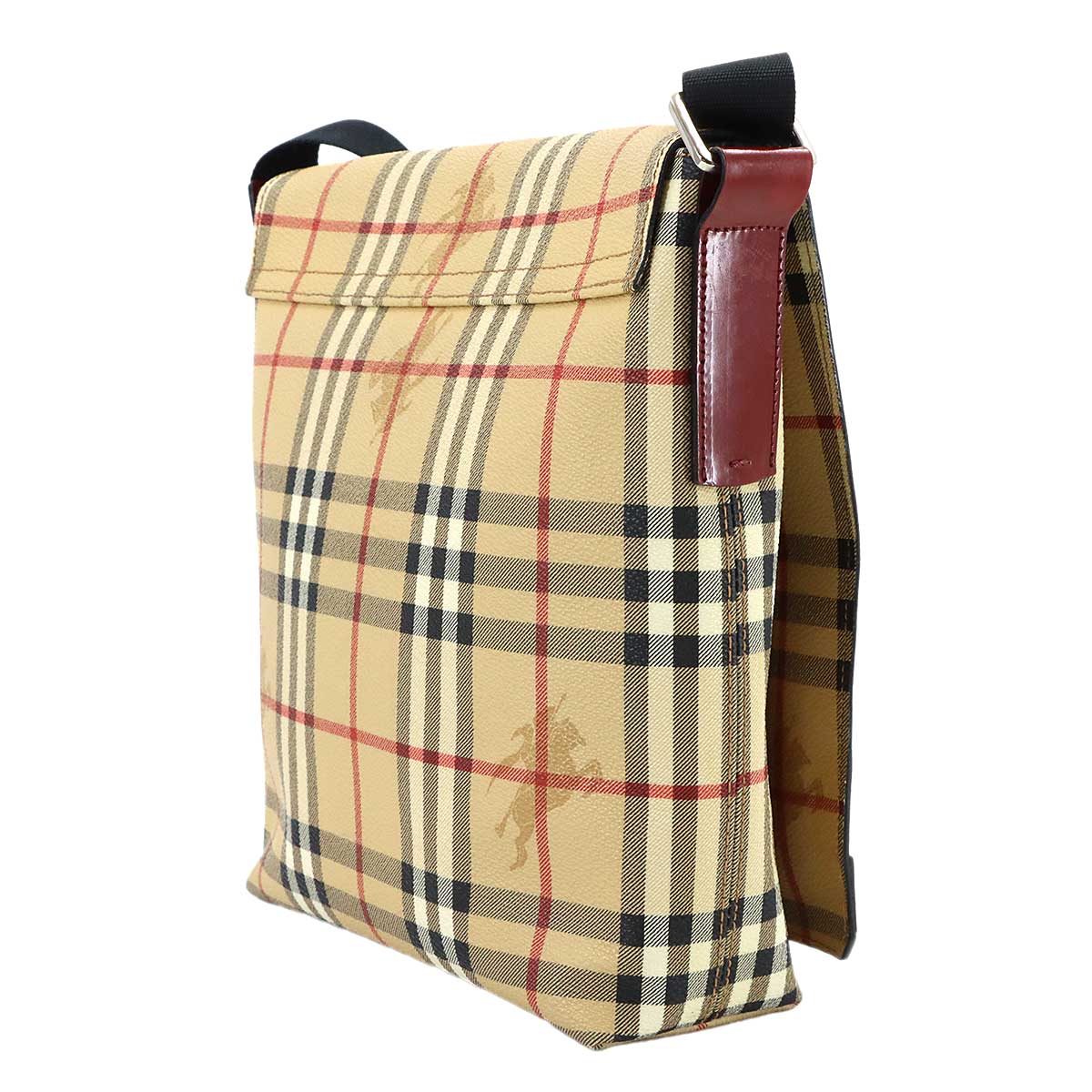 Plaid Shoulder Bag PVC Leather Beige Bordeaux Purse