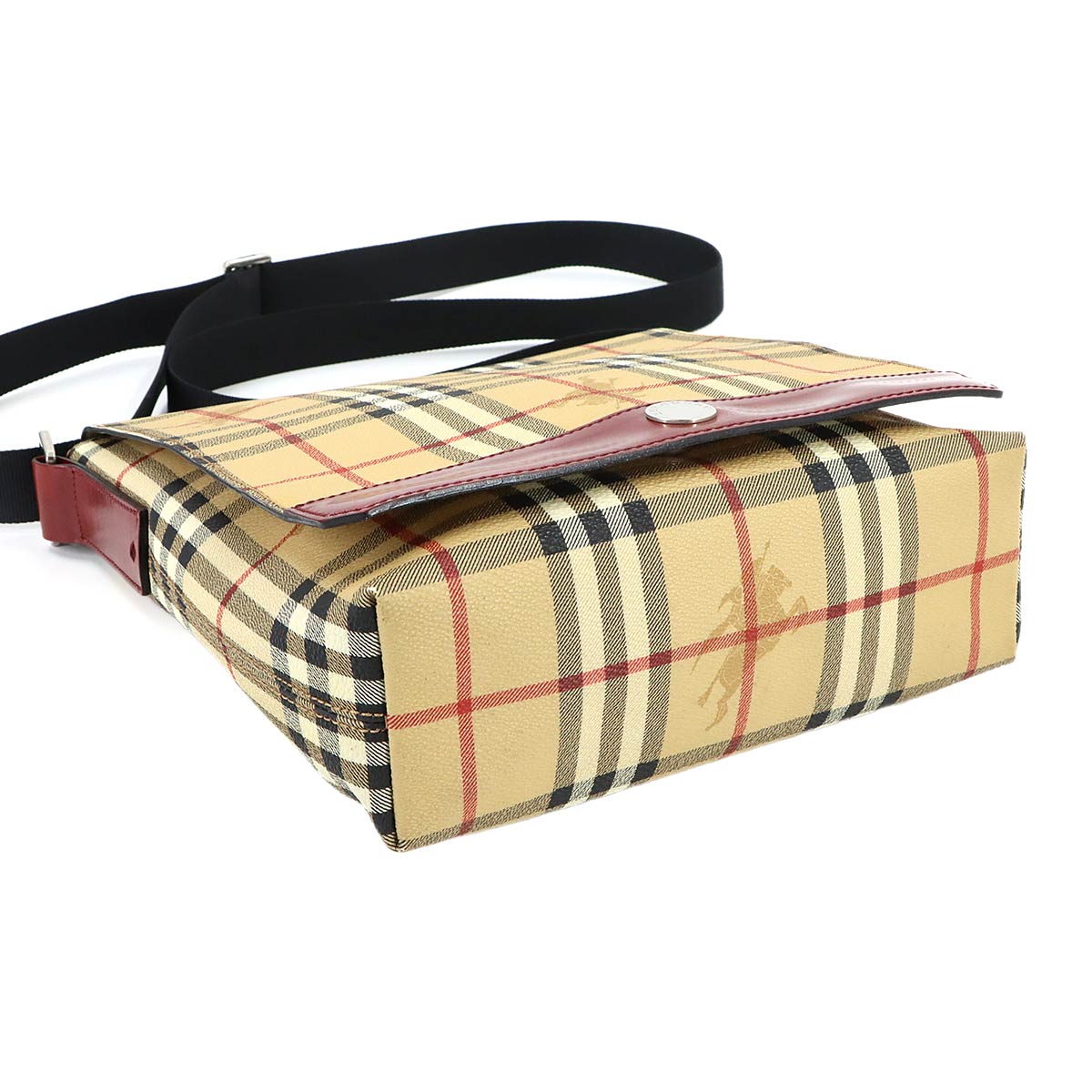 Plaid Shoulder Bag PVC Leather Beige Bordeaux Purse