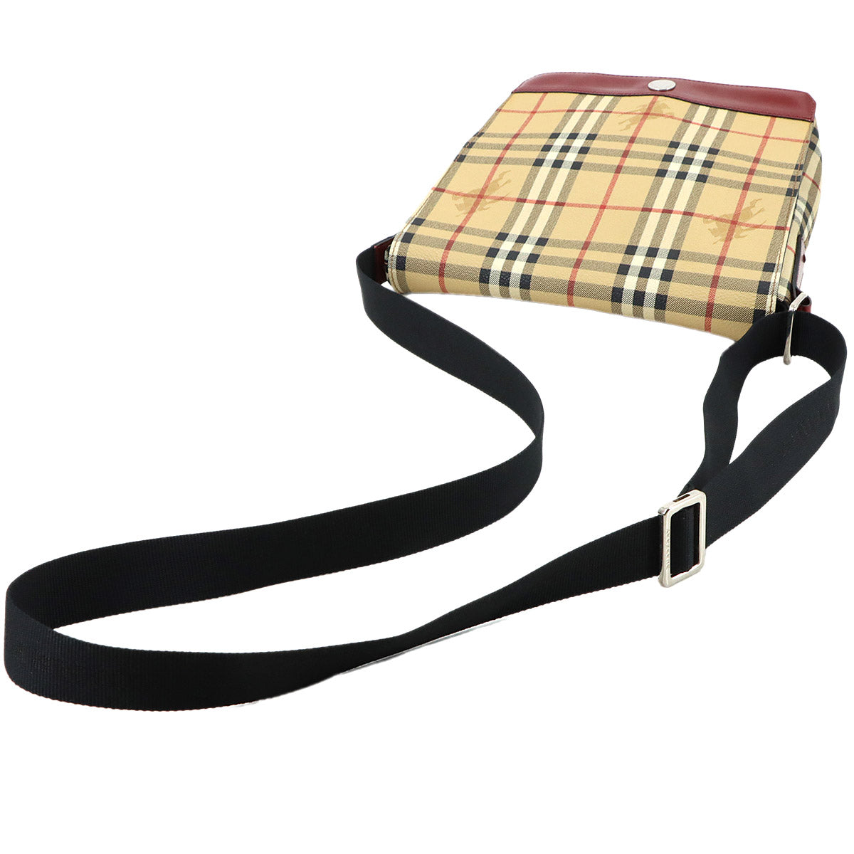 Plaid Shoulder Bag PVC Leather Beige Bordeaux Purse