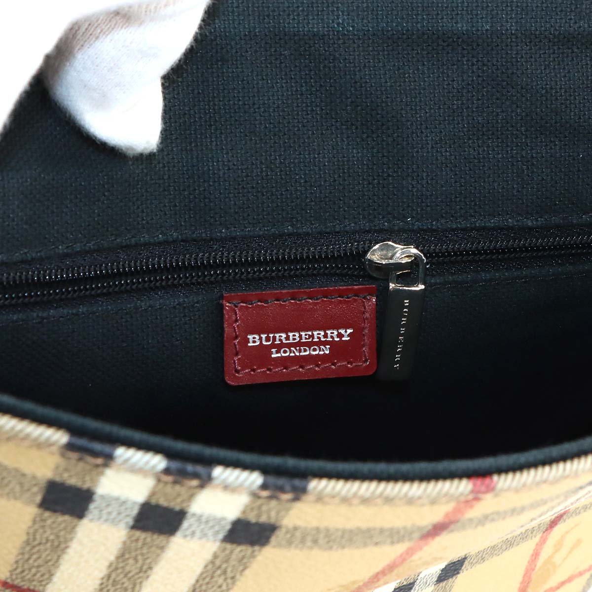 Plaid Shoulder Bag PVC Leather Beige Bordeaux Purse