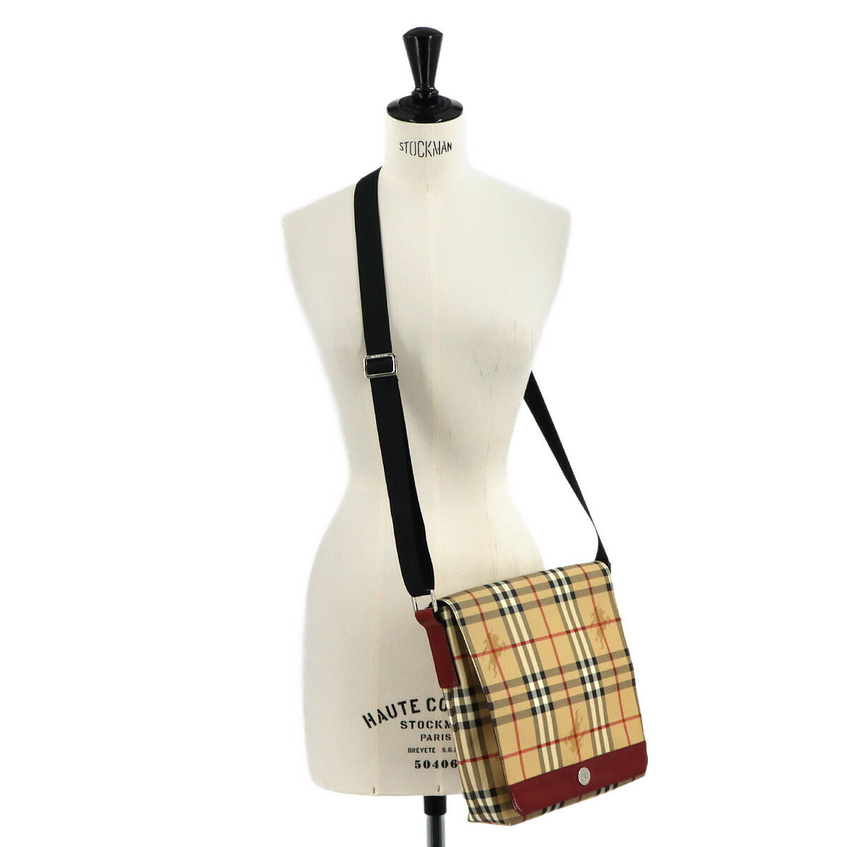 Plaid Shoulder Bag PVC Leather Beige Bordeaux Purse